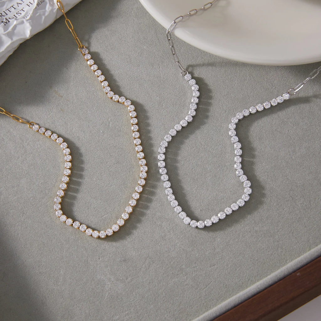 Kika Delicate Steel Color Paperclip Chain With White Zirconia Necklaces