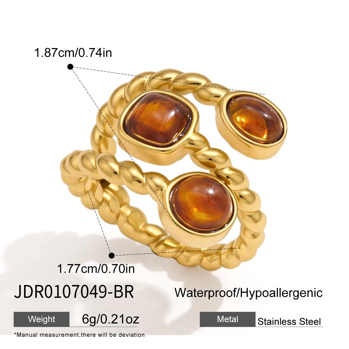 KIKA Vintage Resin Rings For Women Multilayer 18K Gold PVD Plated Stainless Steel 316L Twisted Open Rings Fashion Jewelry Gift
