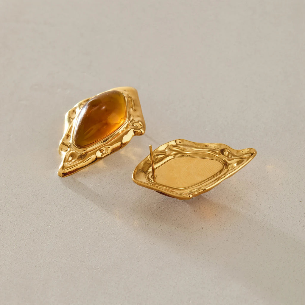 KIKA Vintage Geometric Resin Stud Earrings For Women Classic 18K Gold PVD Plated Stainless Steel Earrings Fashion Jewelry Gift