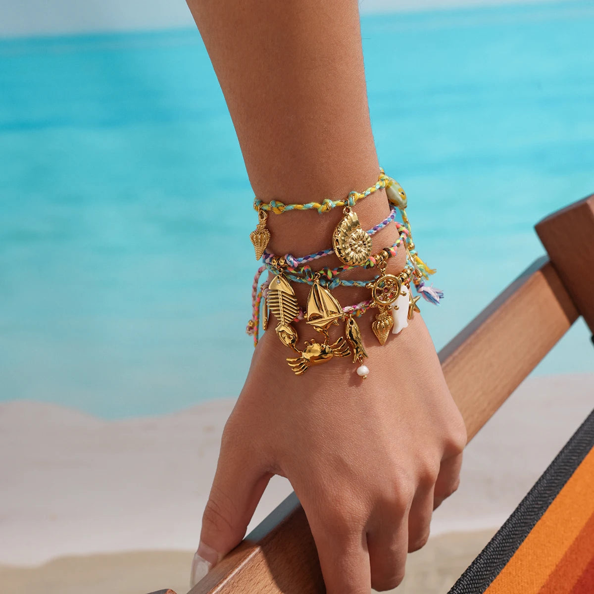 Kika Beach Ocean Resort Wind Sea Star Pendant Adjustable Rope Bracelet