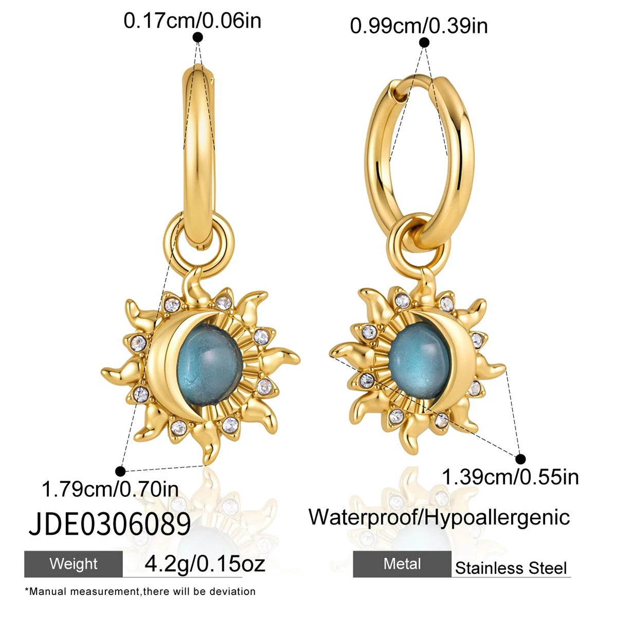Kika Elegant Blue Resin Necklace Earrings Gold PVD Plated Stainless Steel 316L Moon Star