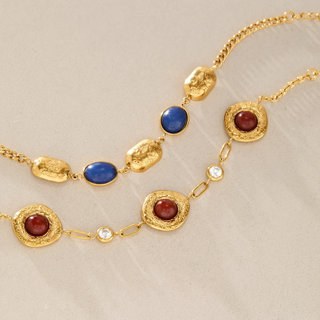 KIKA Blue Resin Red Agate Vinage Bracelet For Women Waterproof 18K Gold PVD Plated Stainless Steel Bracelet Fashion Jewelry