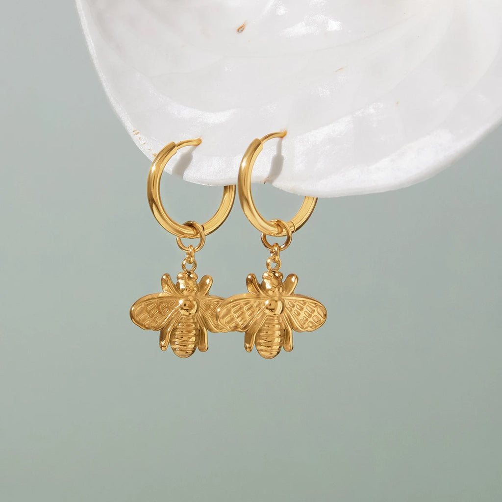 KIKA Classic Minimalist PVD Plated Bee Pendant Earring Hypoallergenic Waterproof Stainless Steel 316L