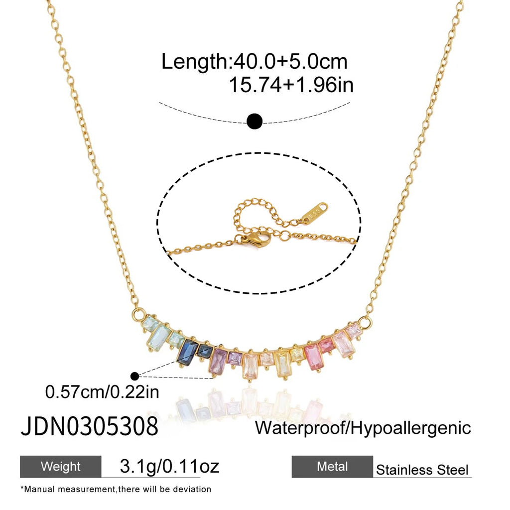 KIKA Multicolor Glass Stone Smile Shape Pendant Necklace 18K Gold PVD Plated Stainless Steel 316L