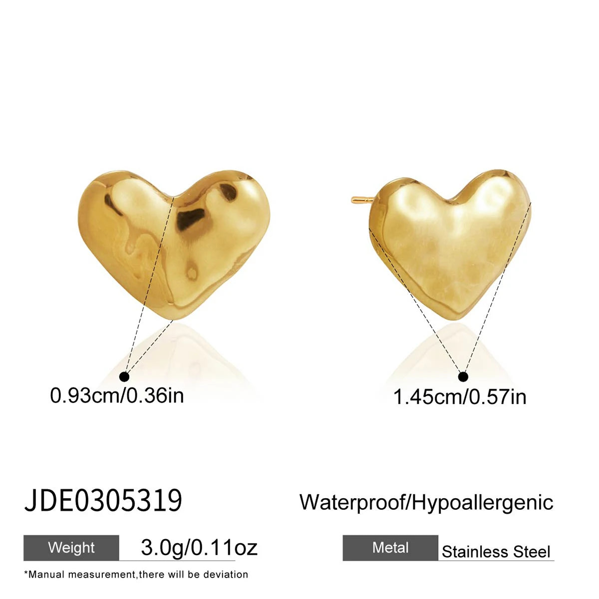 Kika Delicate Heart Necklace Earrings Jewelry Set 18K Gold PVD Plated Stainless Steel 316L