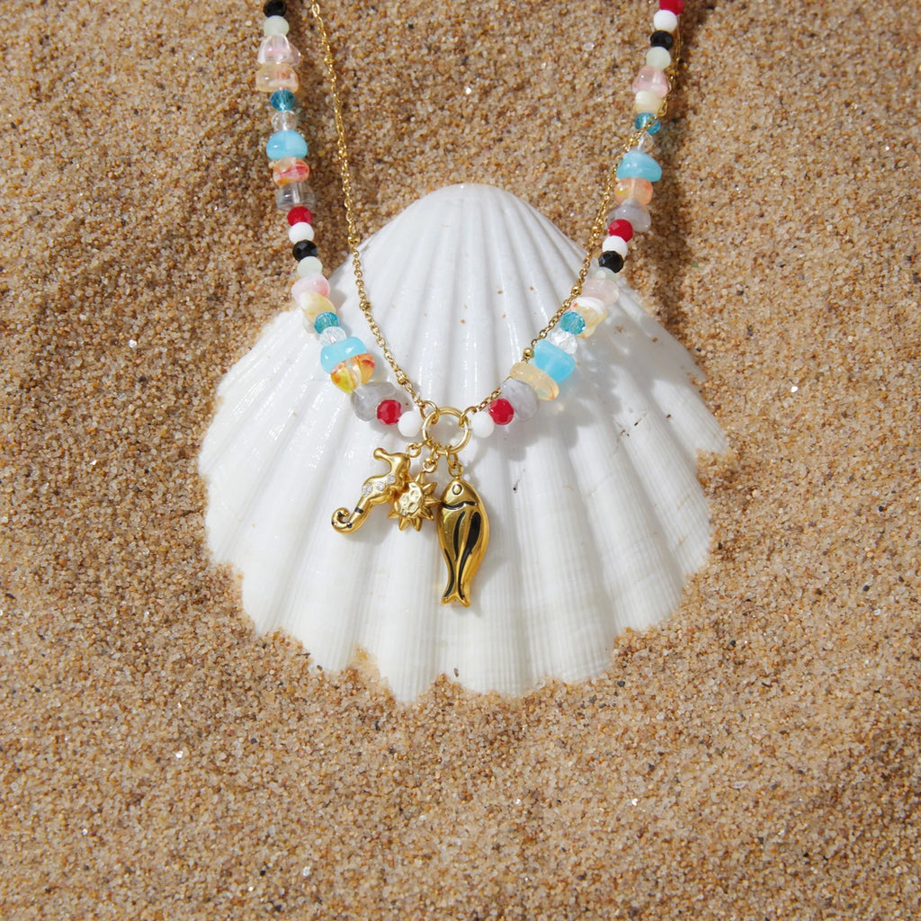 Kika Delicate Seahorse Drip Oil Fish Pendant Double-Layer Necklace