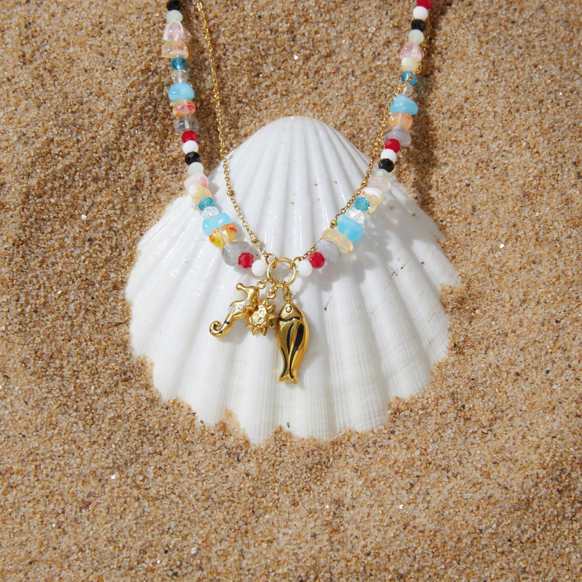 Kika Delicate Seahorse Drip Oil Fish Pendant Double-Layer Necklace