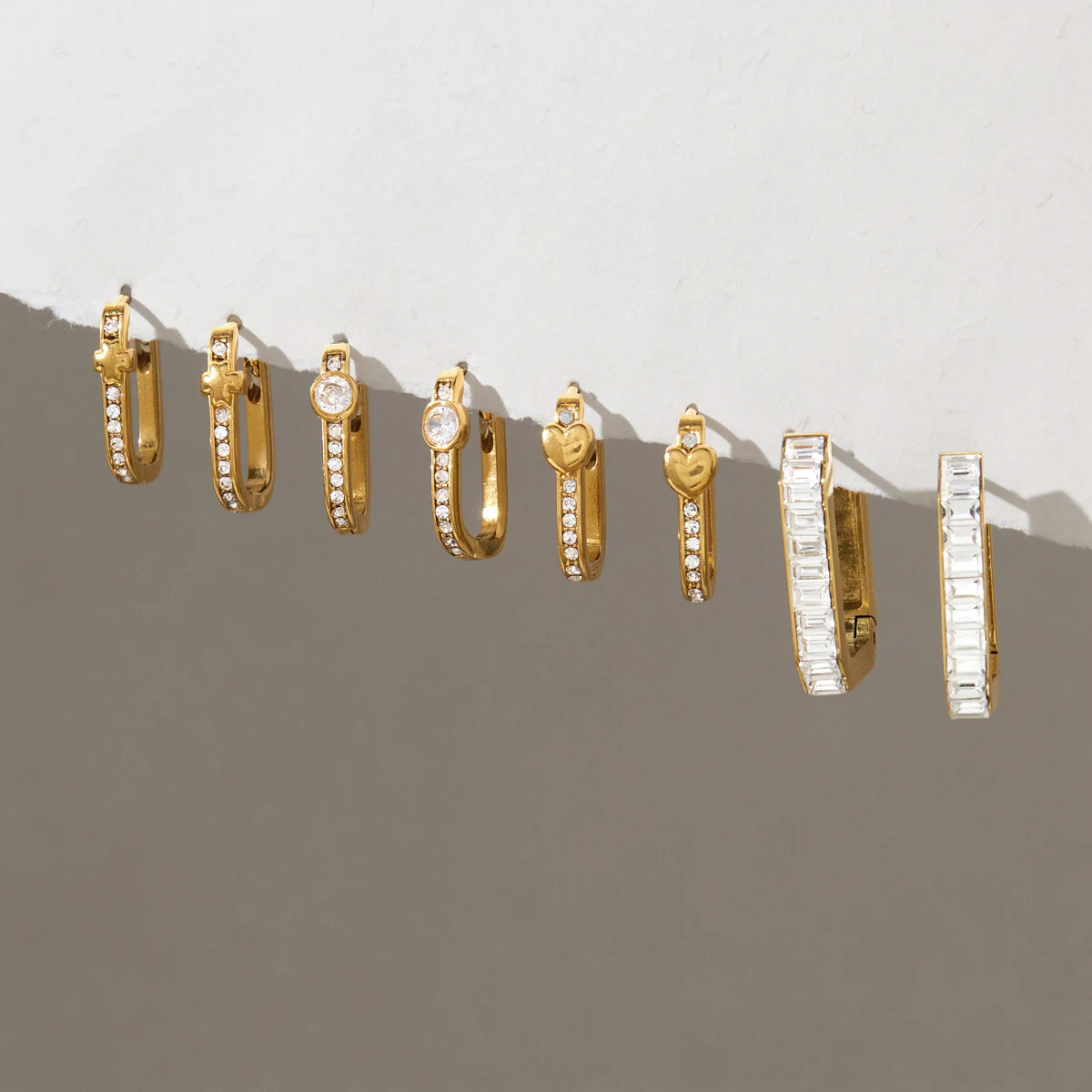 Kika Classic Zircon Geometric Clip Earrings Minimalist 18K Gold PVD Plated Stainless Steel 316L