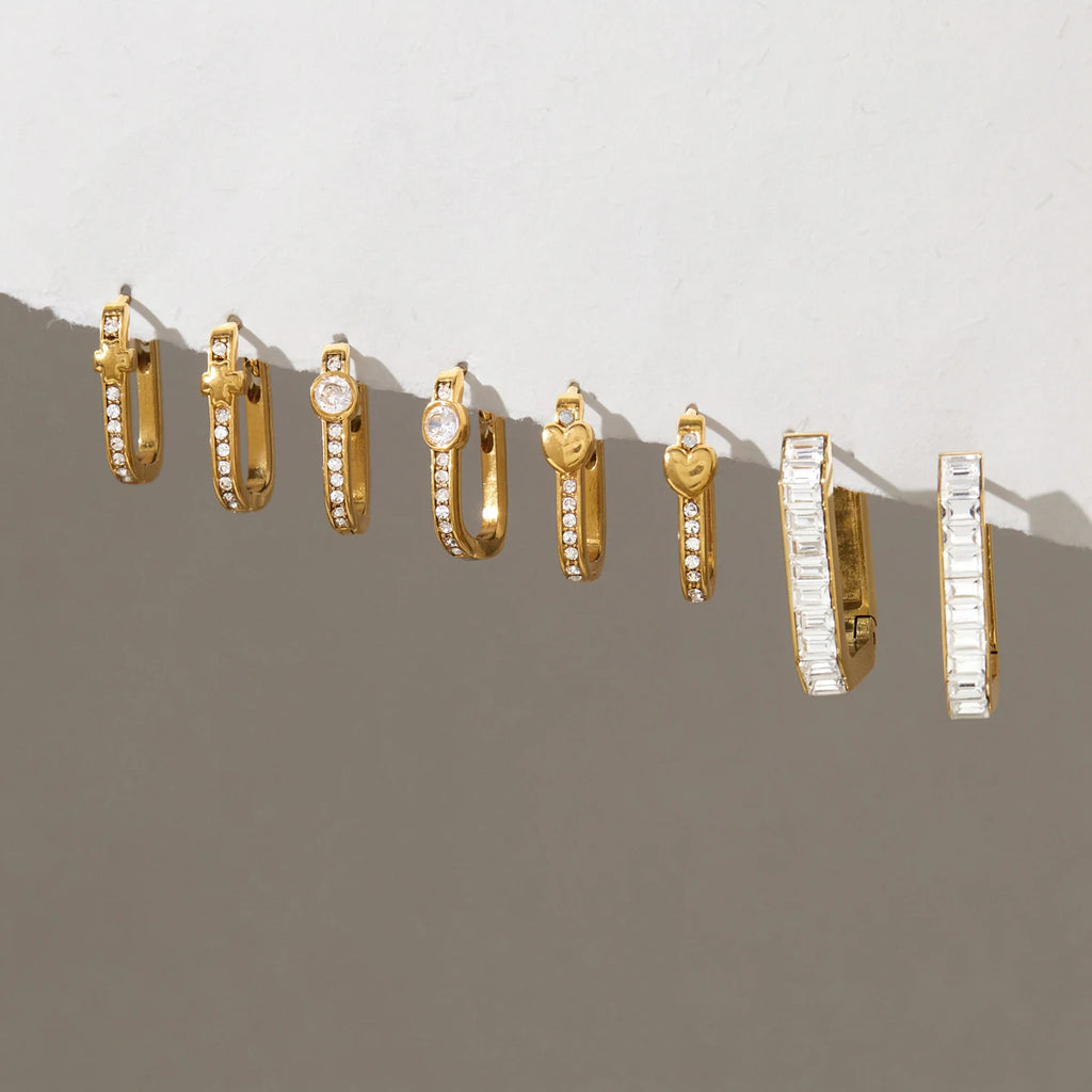 Kika Classic Zircon Geometric Clip Earrings Minimalist 18K Gold PVD Plated Stainless Steel 316L