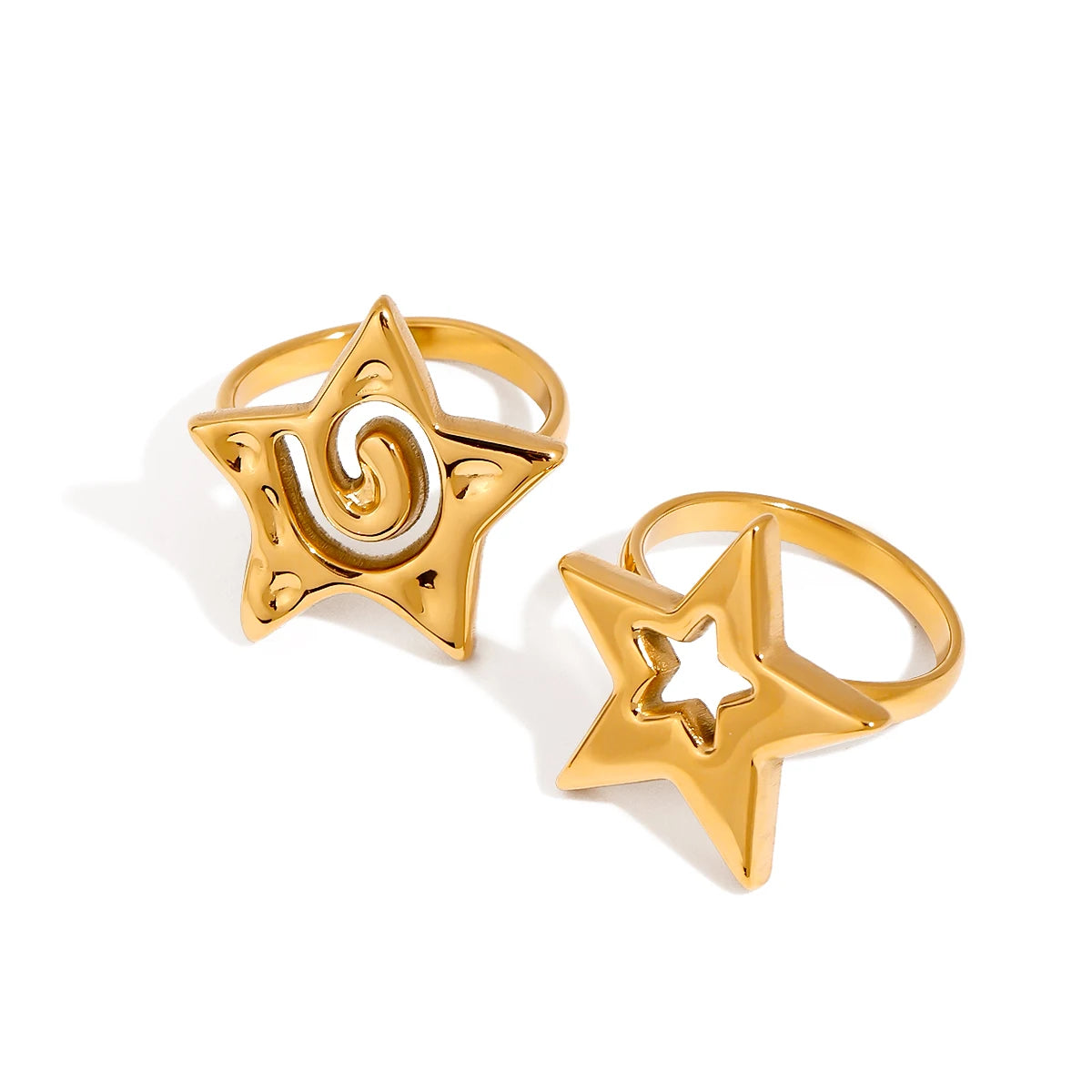 Kika Minimalist Smooth Five pointed Star Hollow Ring 18K Gold Color Plated Stainless Steel Star Ring