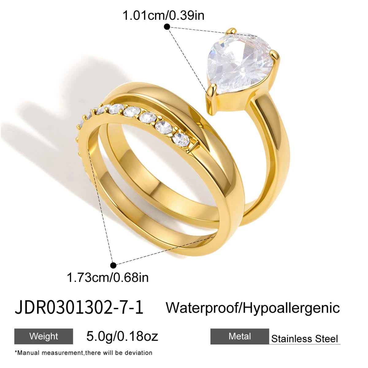 Kika Delicate Three-Layer Linear White Rhinestone Ring