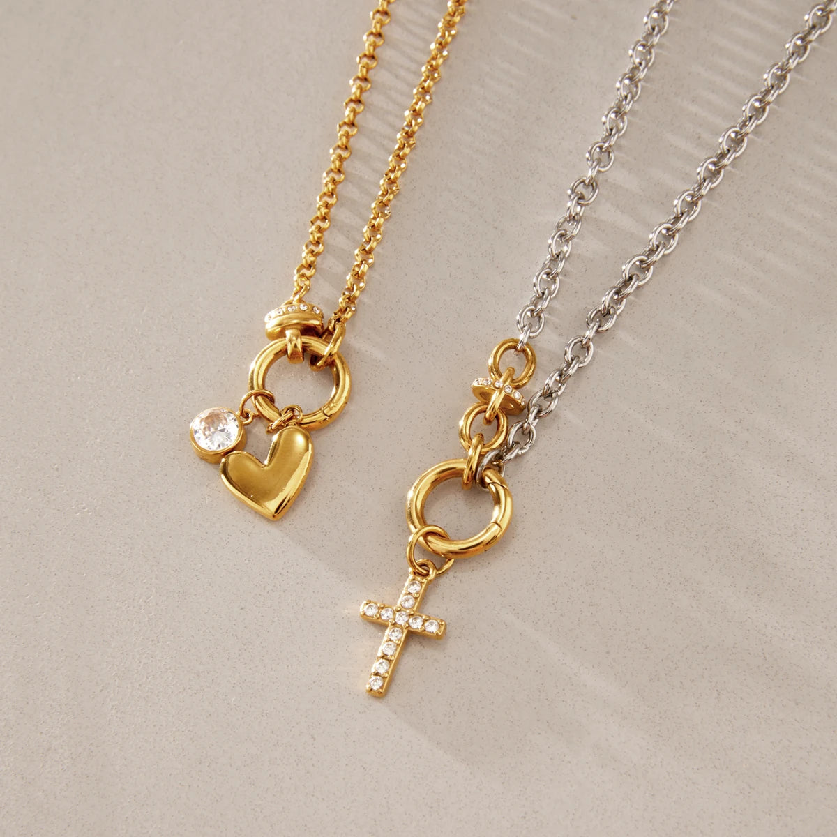 KIKA Detachable Heart Cross Pendant Necklace For Women Minimalist 18K Gold PVD Plated Stainless Steel Necklace Fashion Jewelry