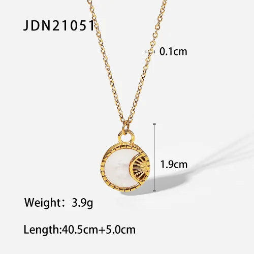 Dainty Moon Necklace Gold Color Sun With Opal Stone