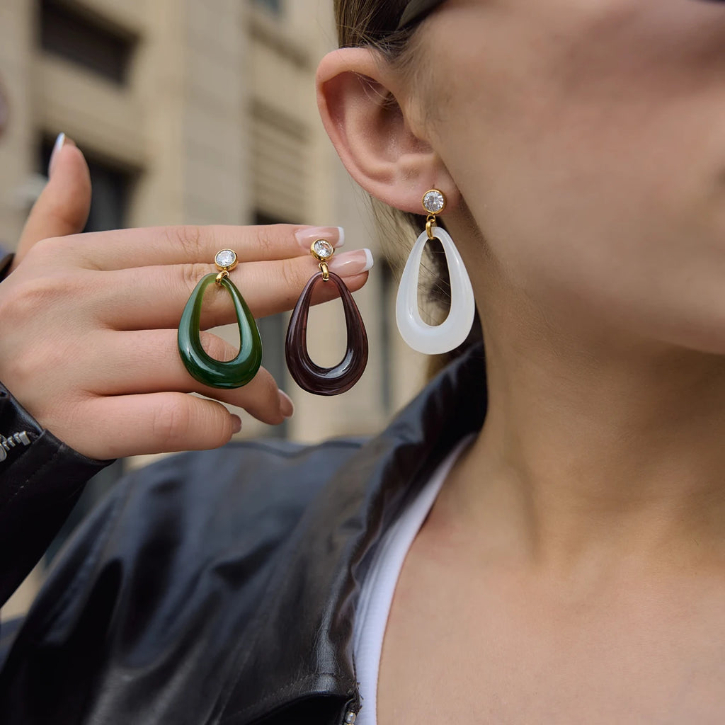 KIKA Water Drop Shape Resin EarringsGold PVD Plated Stainless Steel 316L