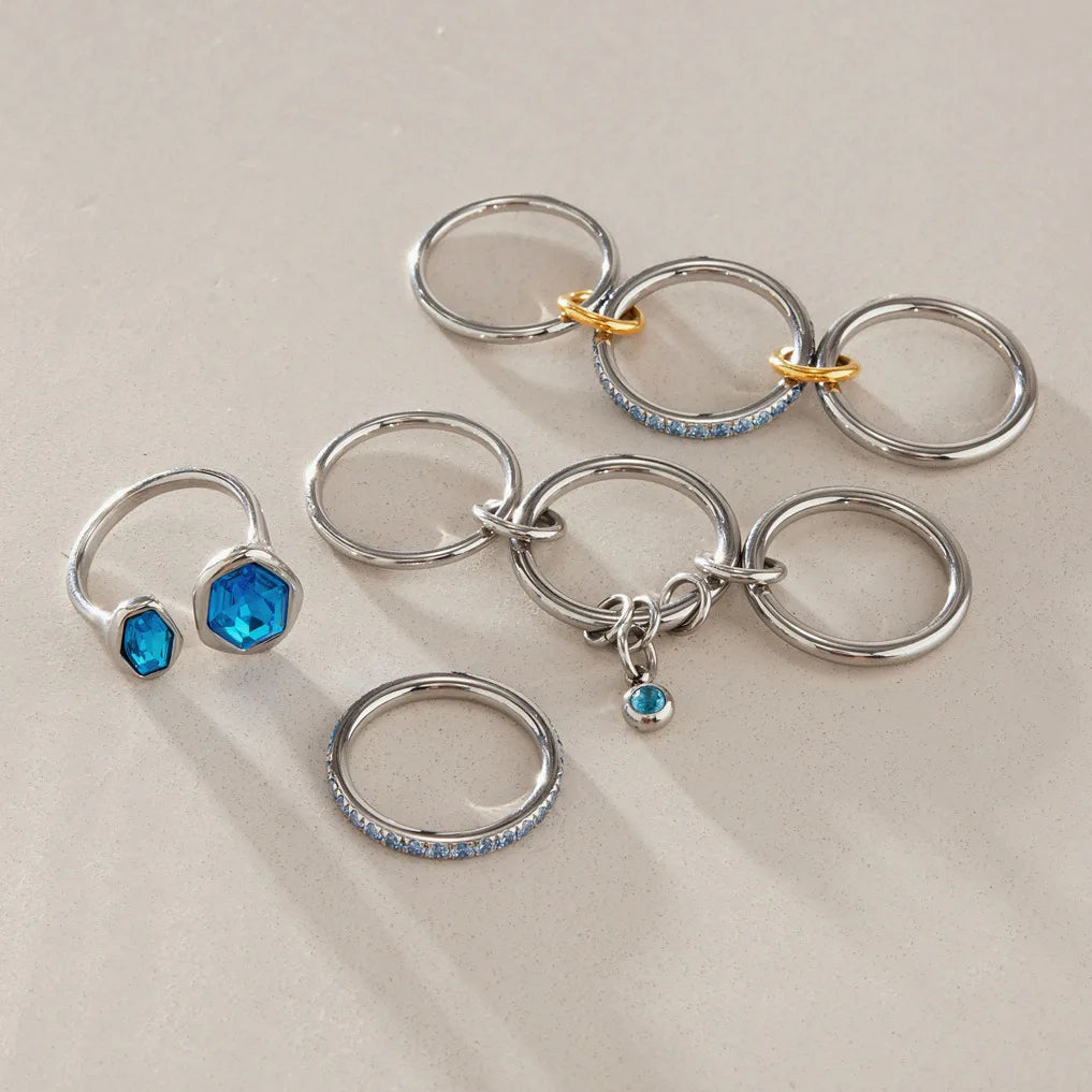 Kika Elegant Blue Zircon Statement Rings 18K Gold PVD Plated Stainless Steel 316L