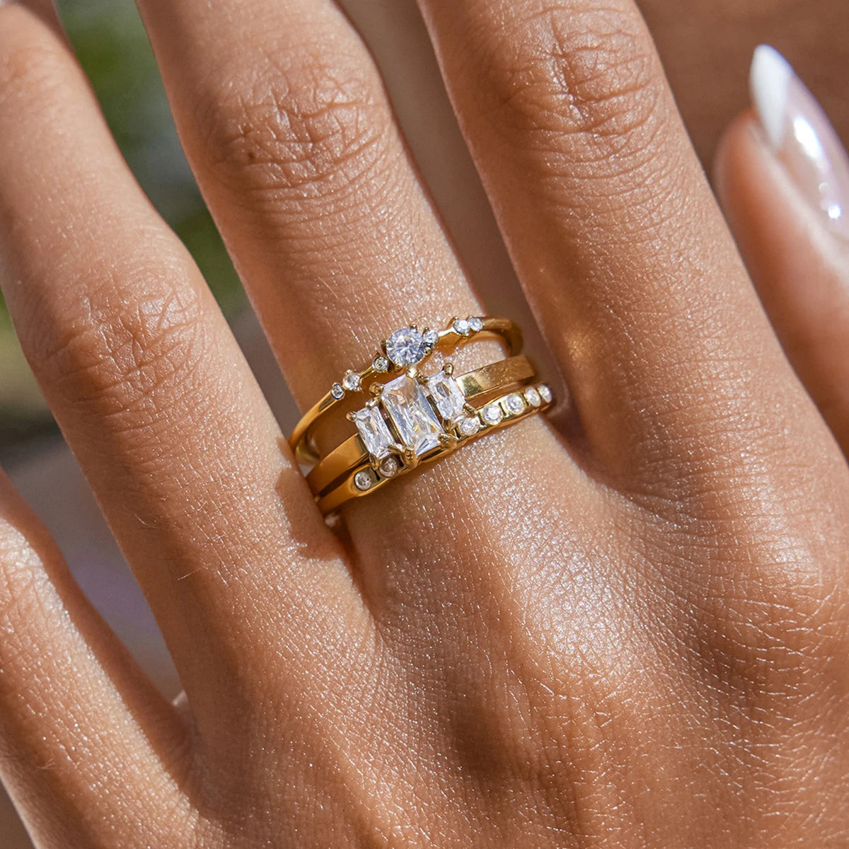 Kika Minimalist Classic 18K Gold Color Plated Stainless Steel Square Zircon Ring