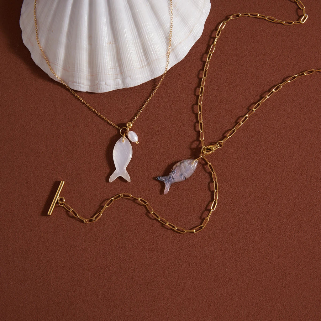 Kika Freshwater Pearl Fish Shape Shell Pendant Necklace