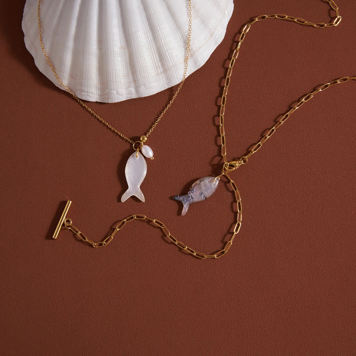 Kika Freshwater Pearl Fish Shape Shell Pendant Necklace