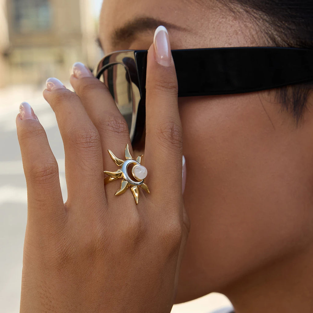 Two-Tone Moonstone Sun Ring