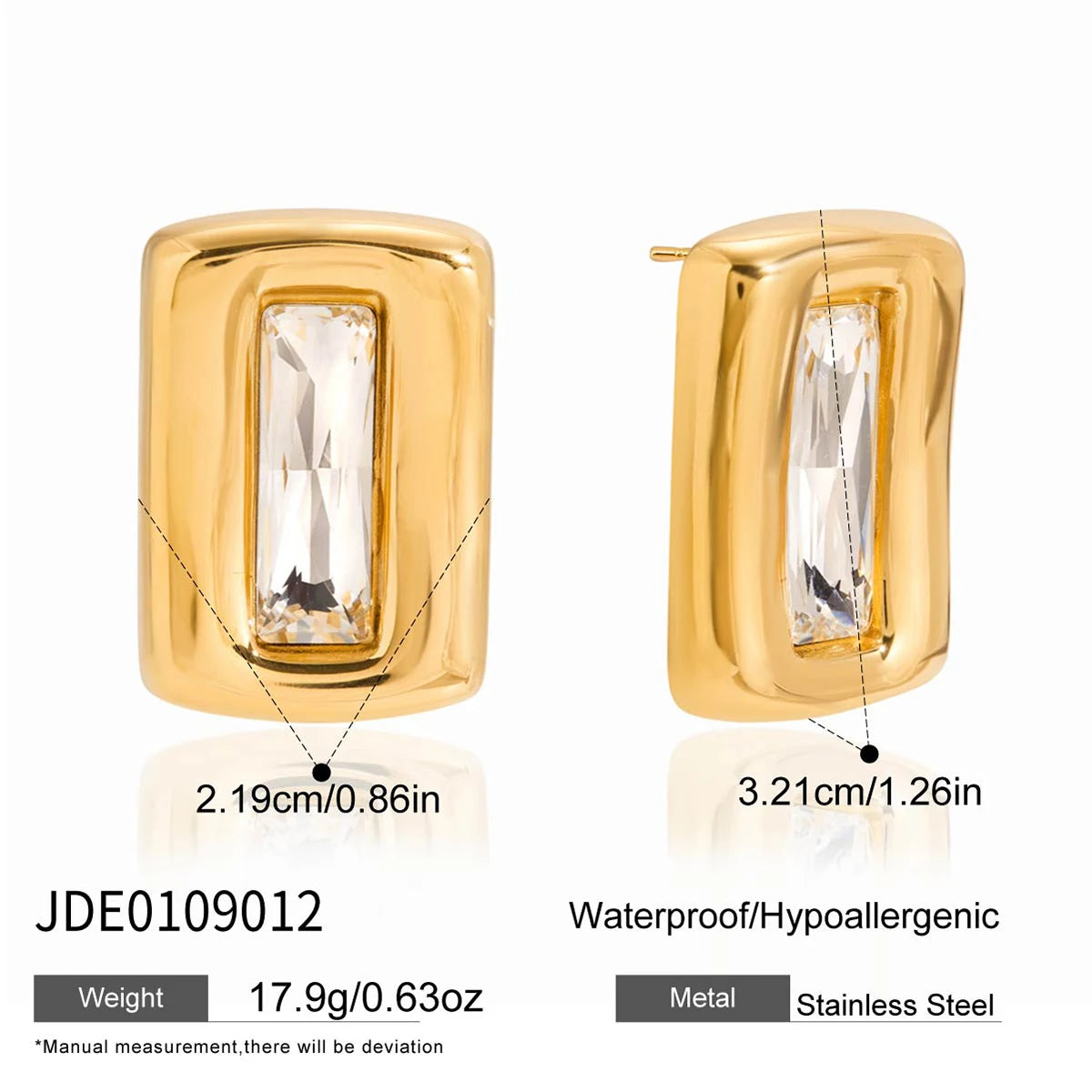 KIKA Vintage Gold Color Square Shape With Zircon Earring  PVD Plated Stainless Steel 316L