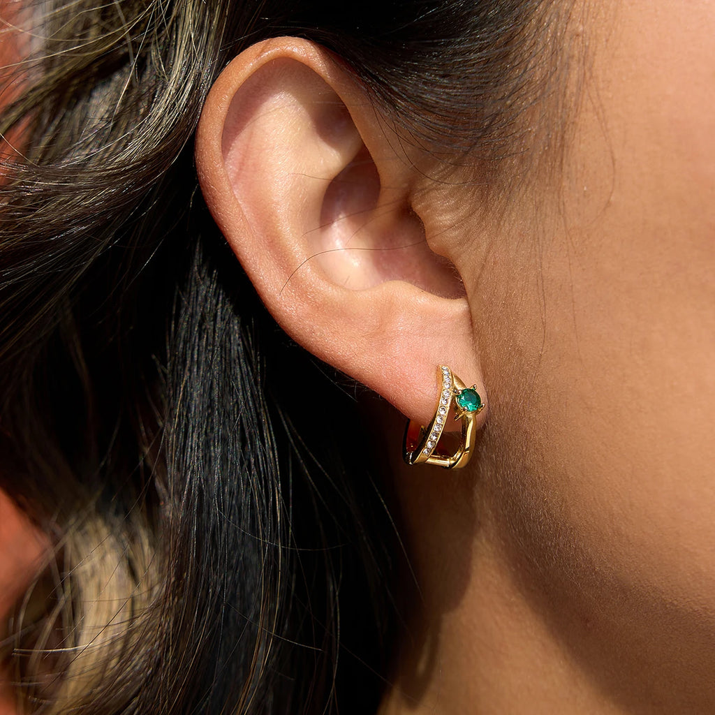 Kika Vintage Geometry Green Zircon Stacked Earrings