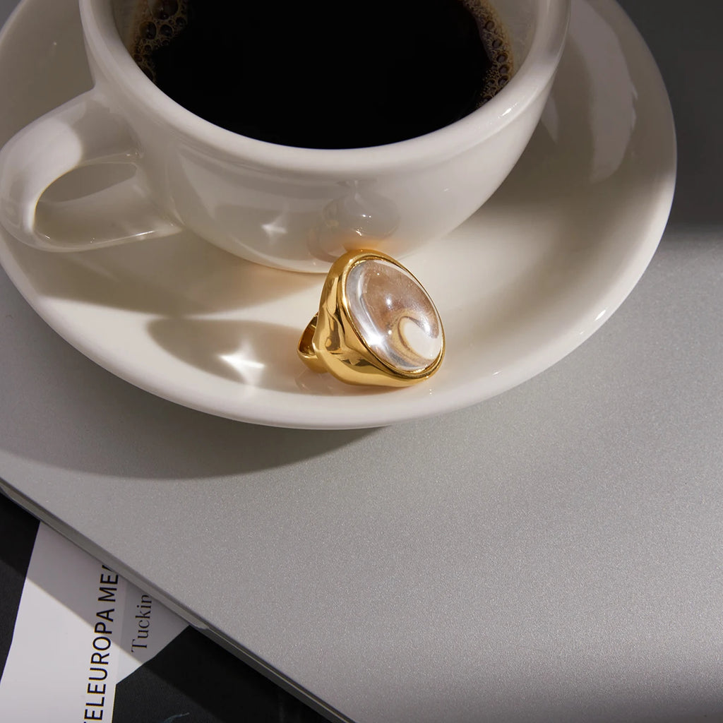 Classic Egg-Shaped Transparent Resin Ring