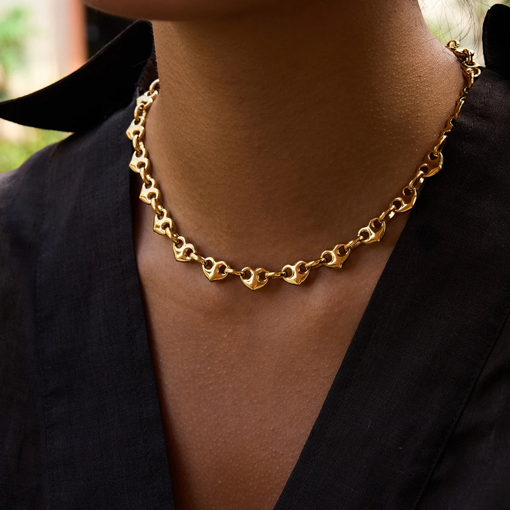 Classic 18K Gold Color Plated Stainless Steel Heart-Shaped Buckle Necklace
