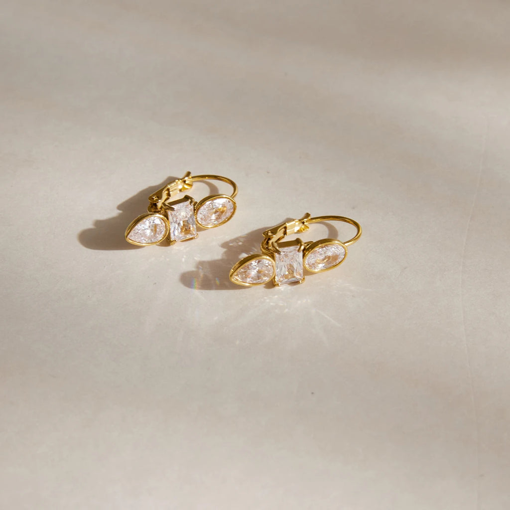 Kika Elegant Geometric Zircon Drop Earrings 18K Gold PVD Plated Stainless Steel 316L
