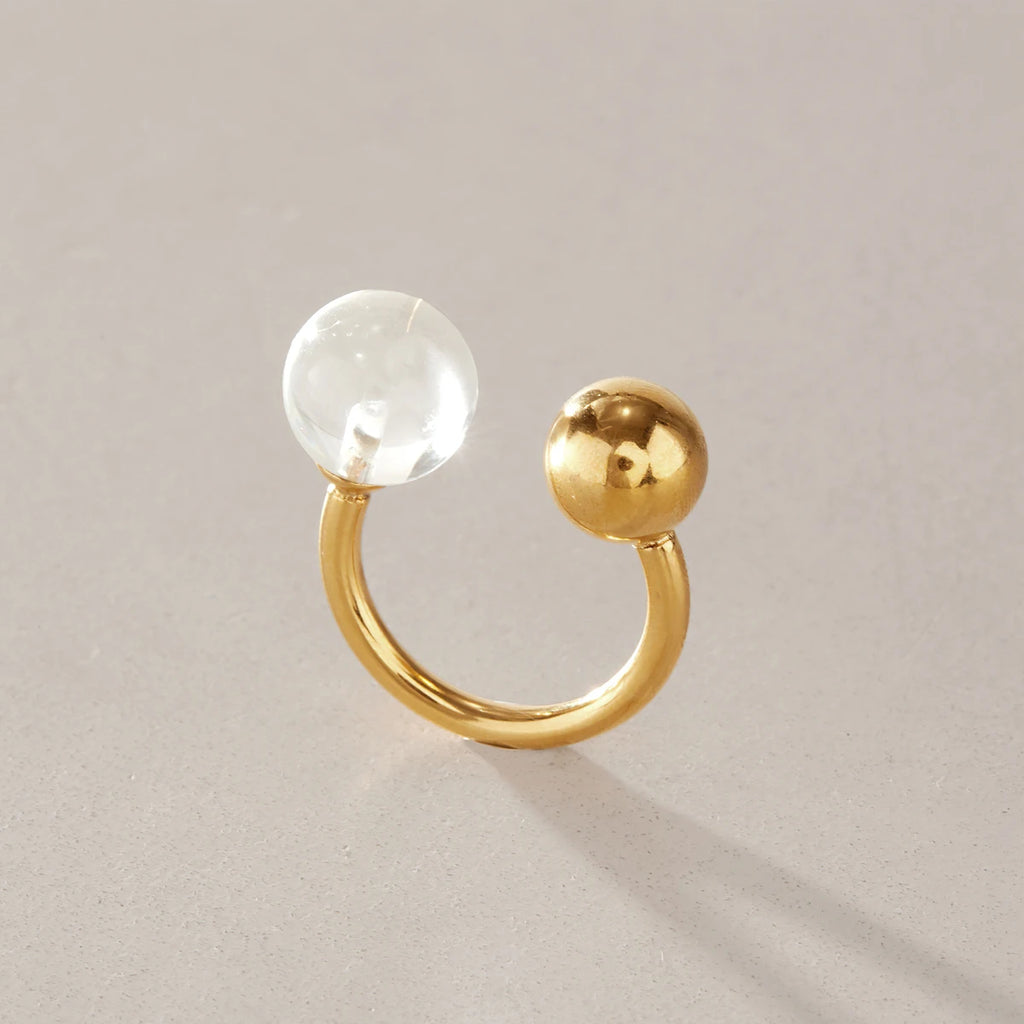 Kika Punk White Resin Ball Open Rings Minimalist 18K Gold PVD Plated Stainless Steel 316L