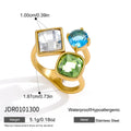 KIKA Delicate Square Yellow Blue White Spliced Zircons Open Ring PVD Plated Stainless Steel 316L