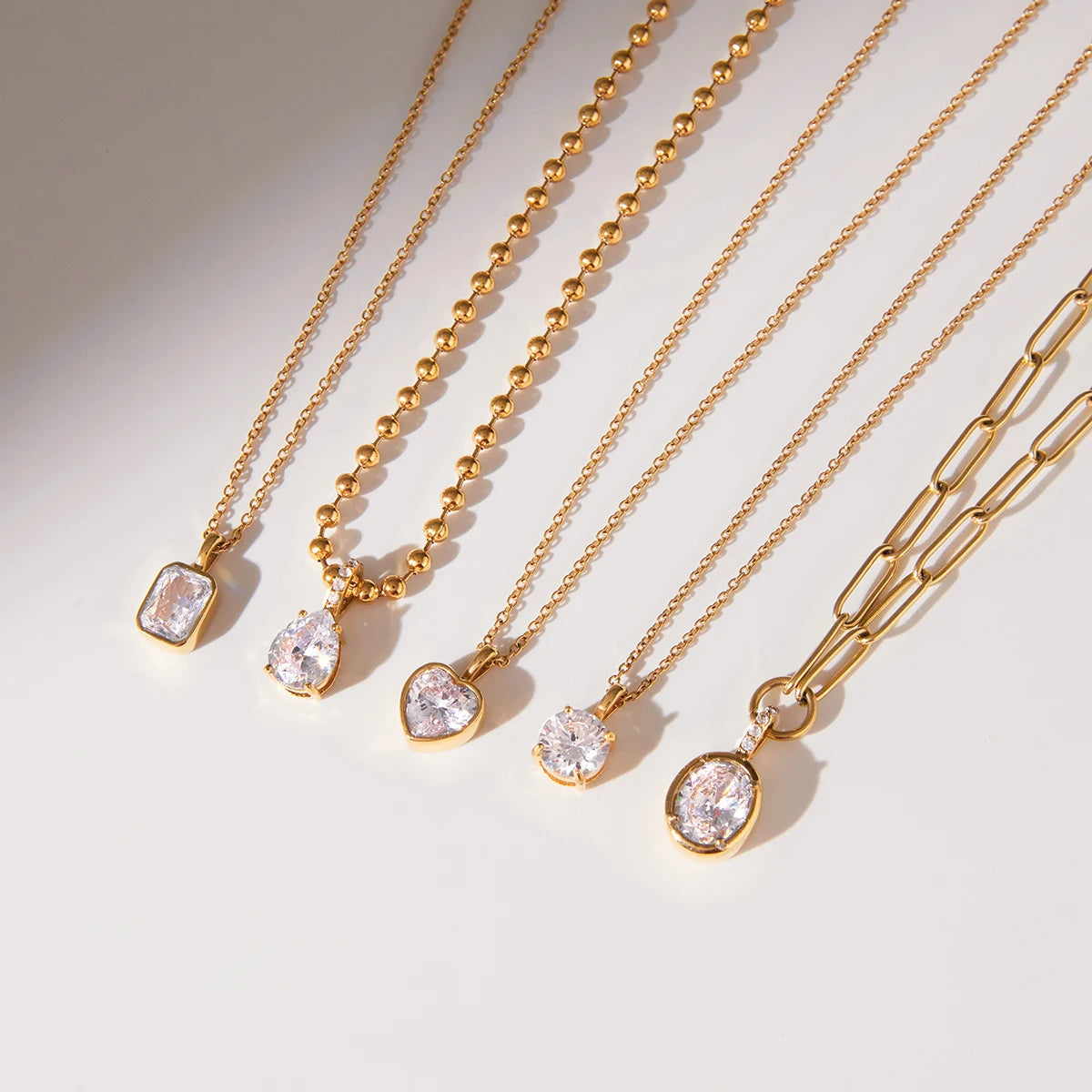 Kika Minimalist White Zircon Geometric Pendant O-Chain Necklace