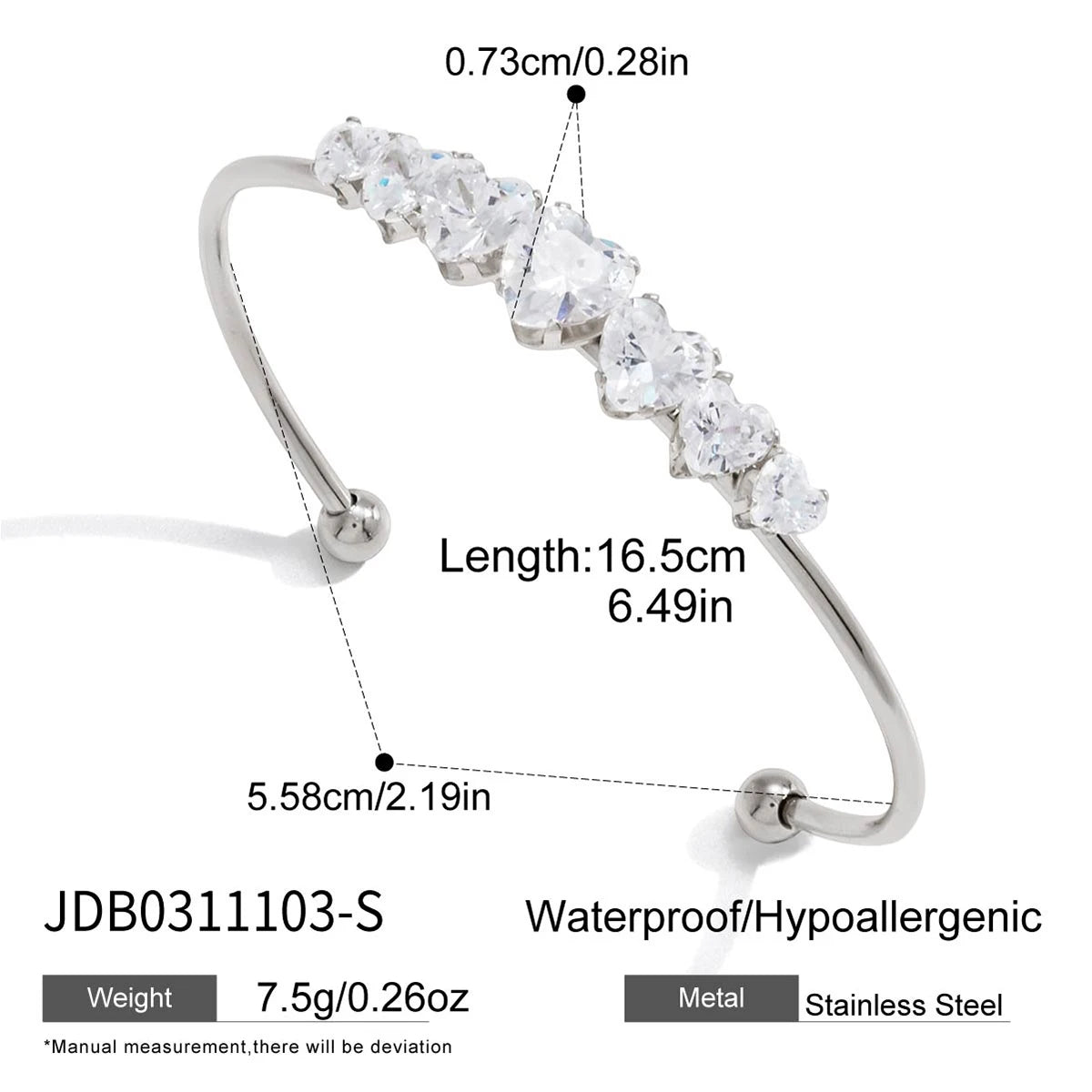 KIKA Delicate Geometric Zircon Cuff Bracelet  Stainless Steel 316L