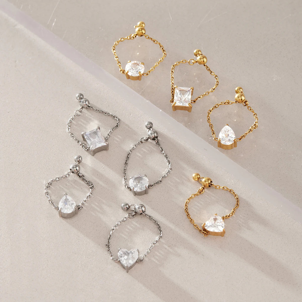 KIKA Delicate Geometric Zircon Adjustable Rings  18K Gold PVD Plated Stainless Steel 316L