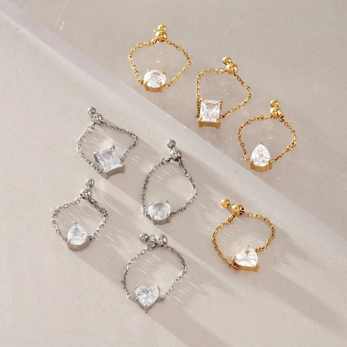 KIKA Delicate Geometric Zircon Adjustable Rings  18K Gold PVD Plated Stainless Steel 316L