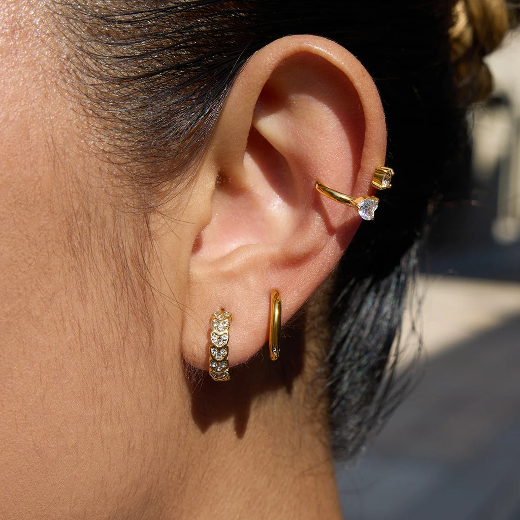 KIKA Classic PVD Plated Gold Color White Rhinestone Heart-Shaped Hoop Earring  Stainless Steel 316L Waterproof