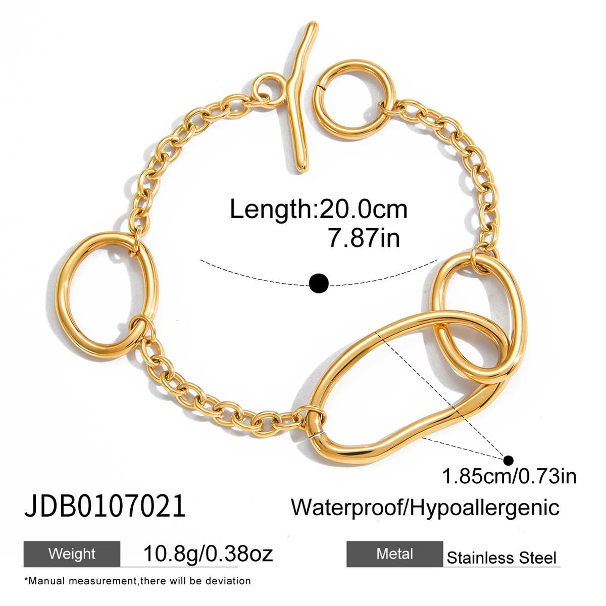 Kika Minimalist 18K Gold Color Plated Basic Chain OT Buckle Bracelets Waterproof Stainless Steel