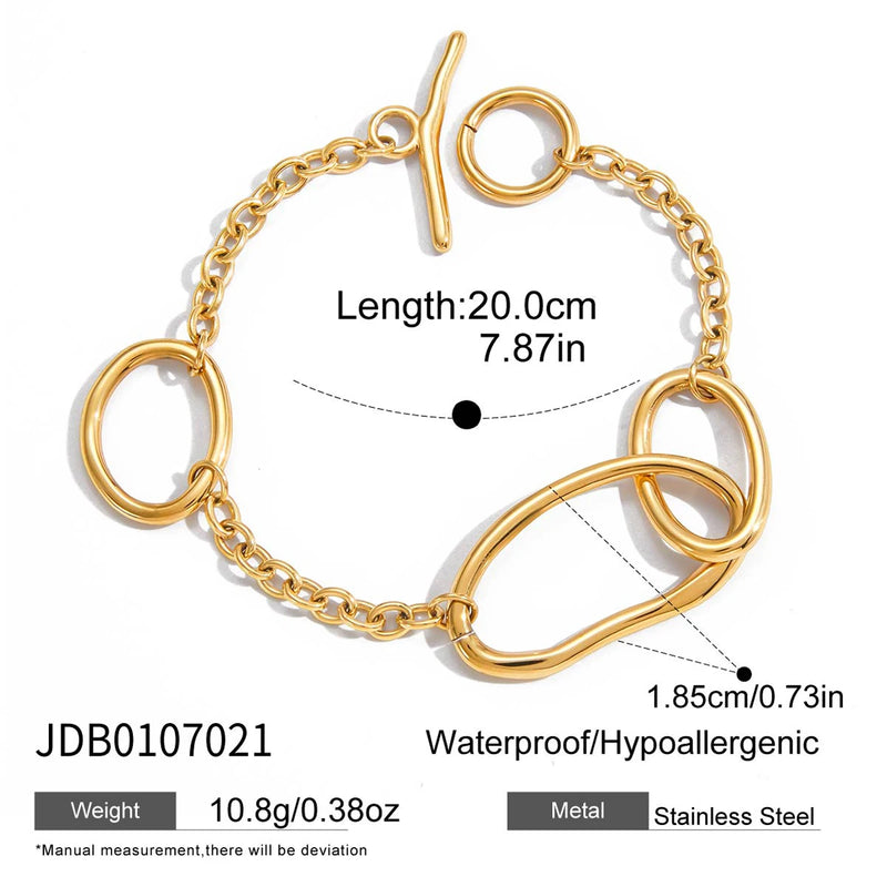 Kika Minimalist 18K Gold Color Plated Basic Chain OT Buckle Bracelets Waterproof Stainless Steel