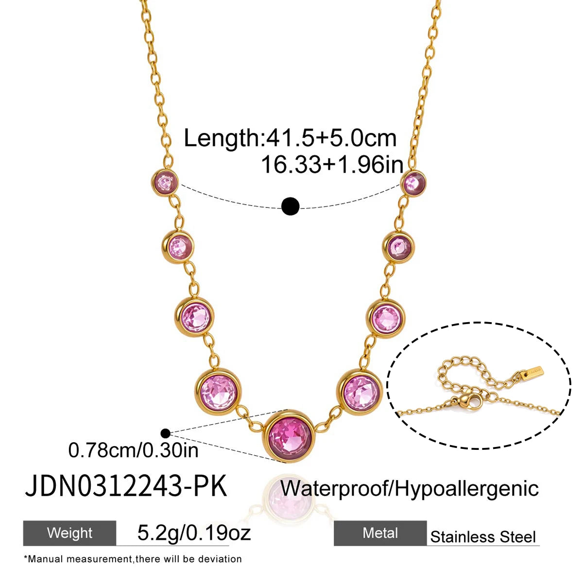 Kika Delicate Round Pink Light Blue Staggered Zircons Pendant Necklace