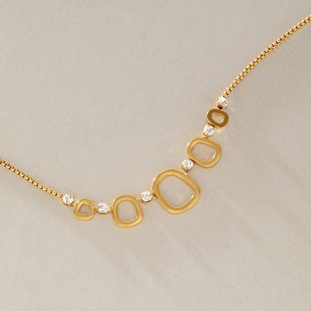KIKA Round Zircon Hollow Pendant Necklace For Women Minimalist 18K Gold PVD Plated Stainless Steel Necklace Fashion Jewelry