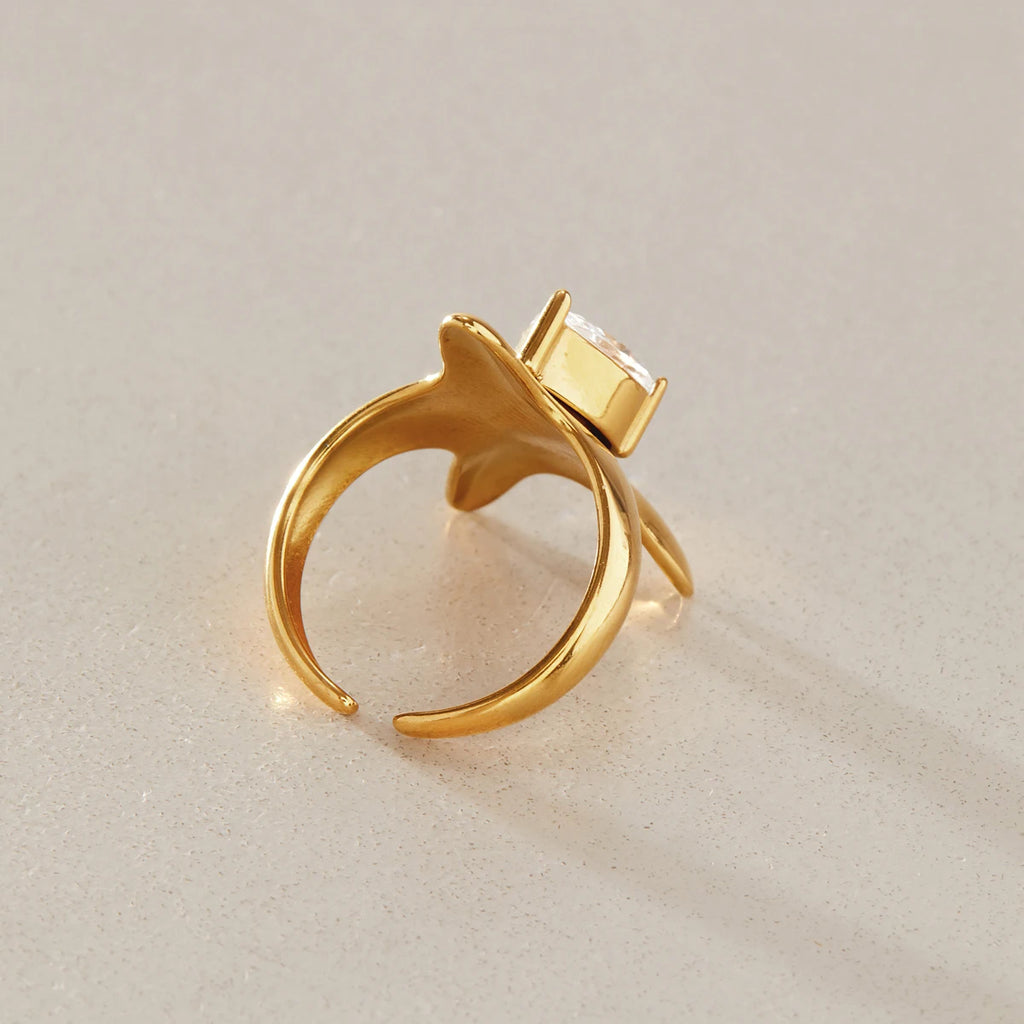 KIKA Classic Water Drop Zircon Star Open Rings For Women Minimalist 18K Gold PVD Plated Stainless Steel Rings Fashion Jewelry