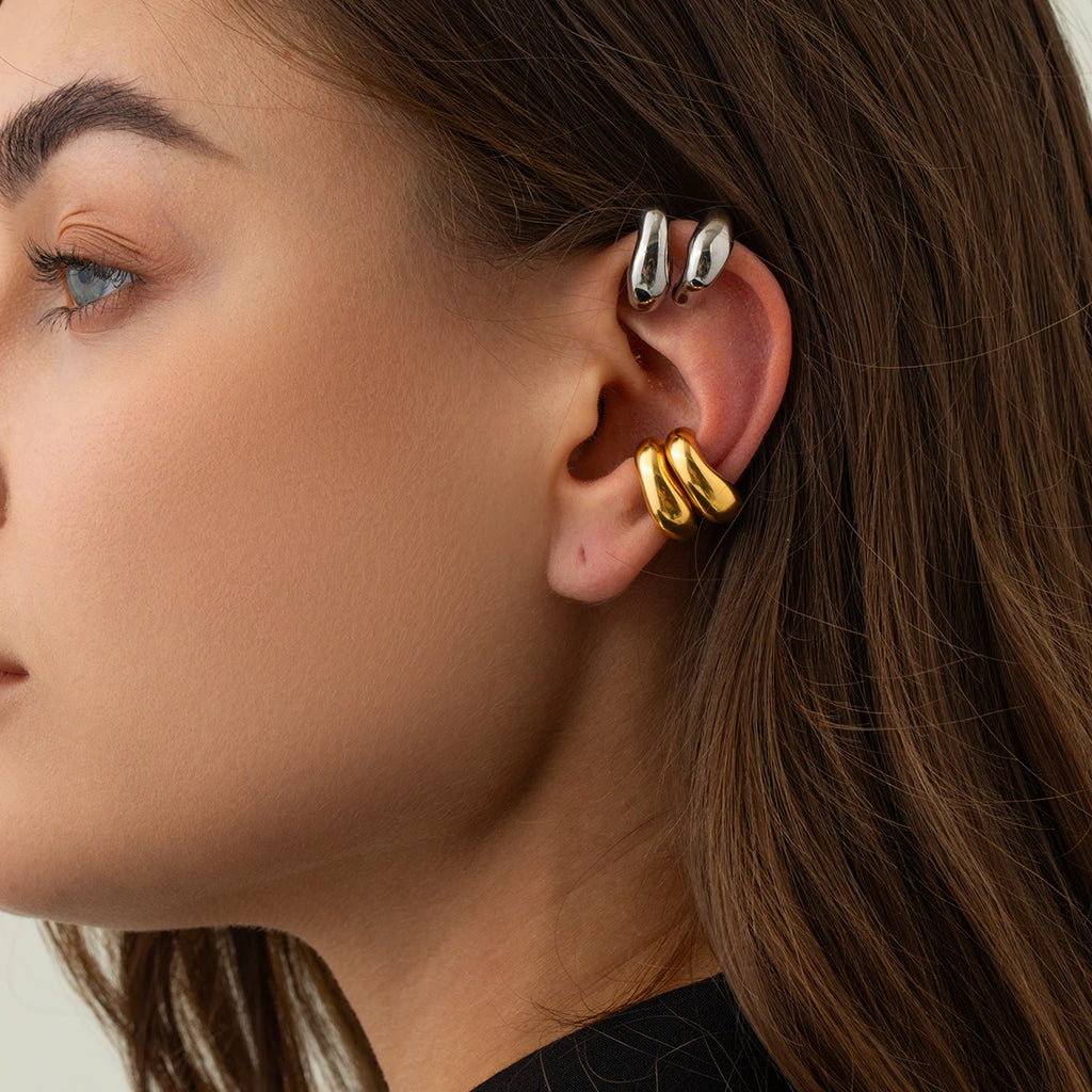 KIKA Stainless Steel 316L Punk Hip Hop Ear Clip Round Geometric Hoop Earrings Retro Gold Party Personalized