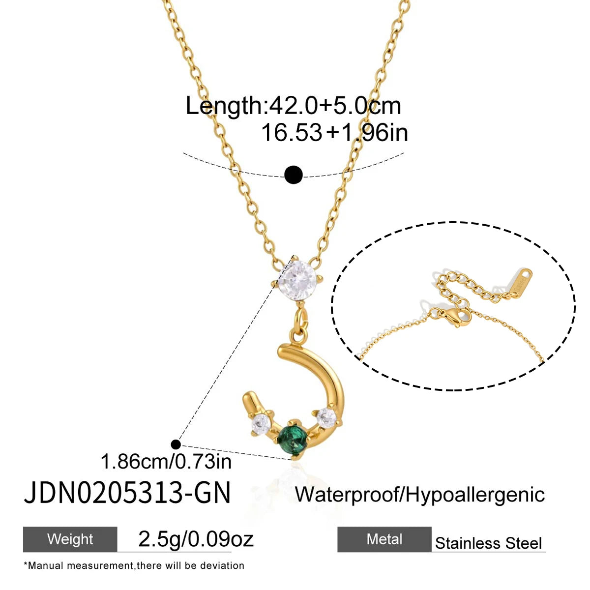 KIKA Delicate Zircon Horseshoe Pendant Necklace For Women Minimalist 18K Gold Plated Stainless Steel 316L Necklace Fashion Jewelry