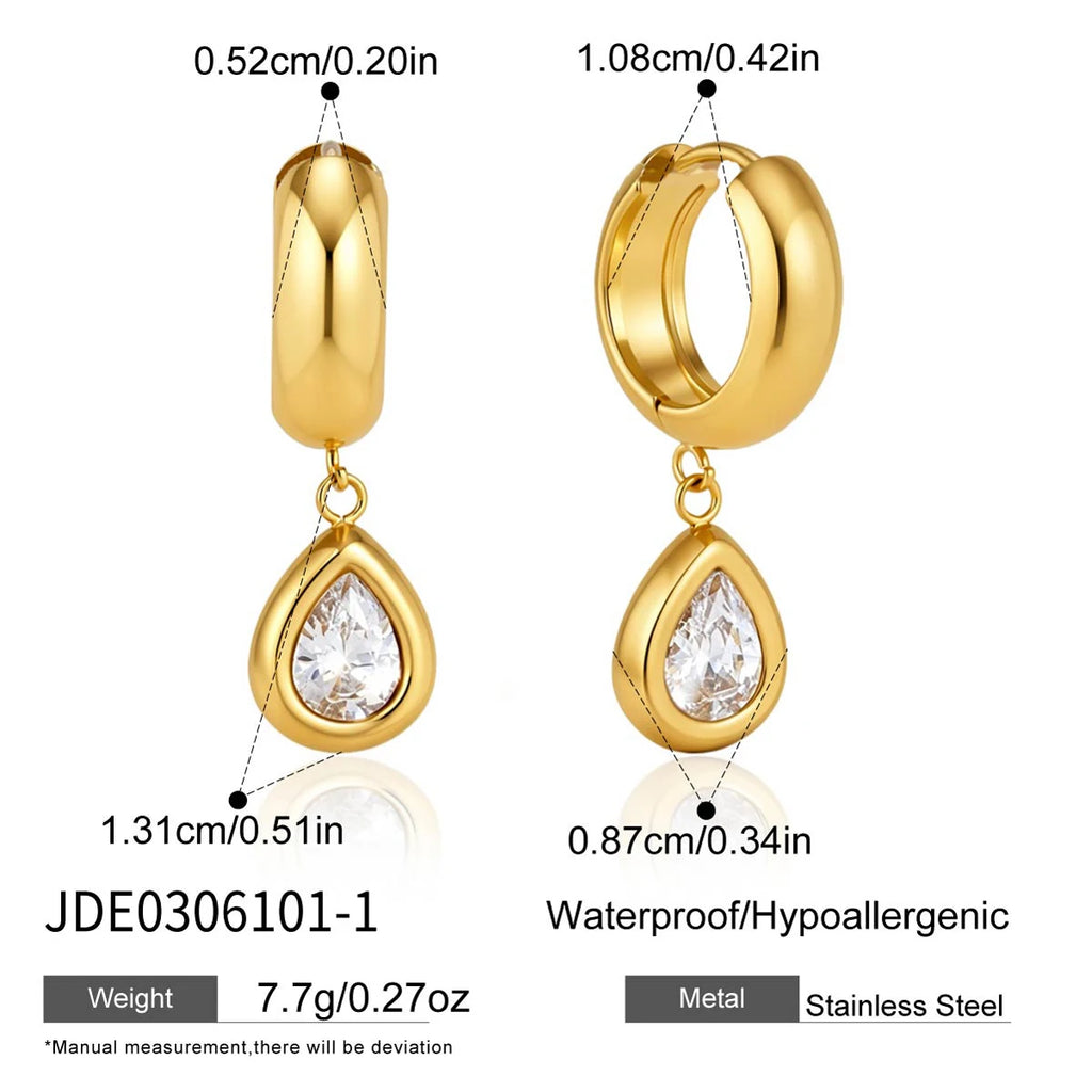 KIKA Delicate Geometric Zircon Drop Earrings  18K Gold PVD Plated Stainless Steel 316L