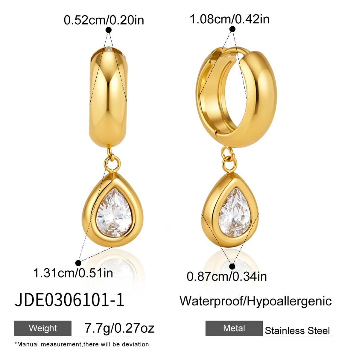 KIKA Delicate Geometric Zircon Drop Earrings  18K Gold PVD Plated Stainless Steel 316L