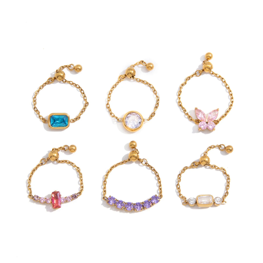 Geometric Colored Zircon Ring With Draw-Out Adjustable Design