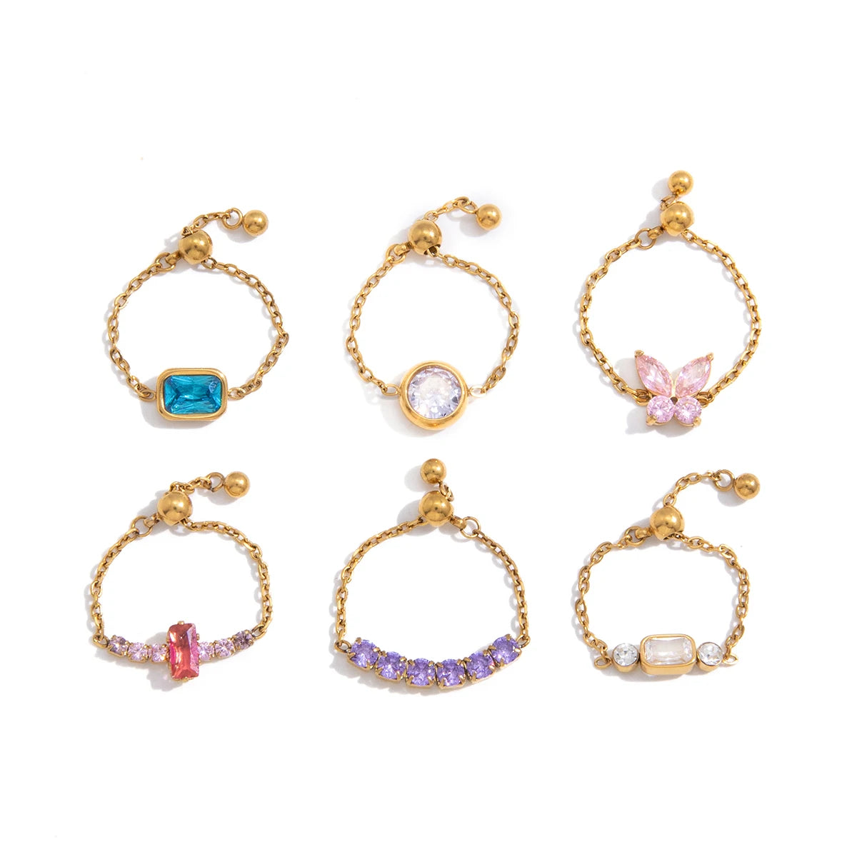 Geometric Colored Zircon Ring With Draw-Out Adjustable Design