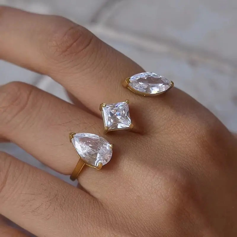 KIKA  Geometric Zircon Two Fingers Rings18K Gold PVD Plated Stainless Steel 316L