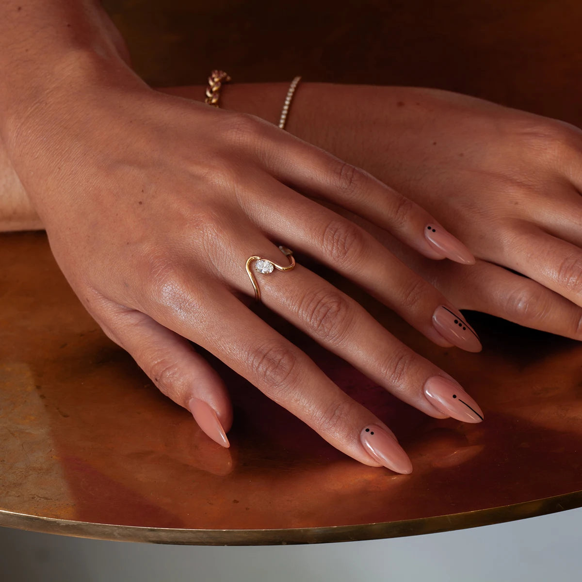 Kika Simple Classic 18K Gold Color Plated Stainless Steel Oval Zircon Line Ring