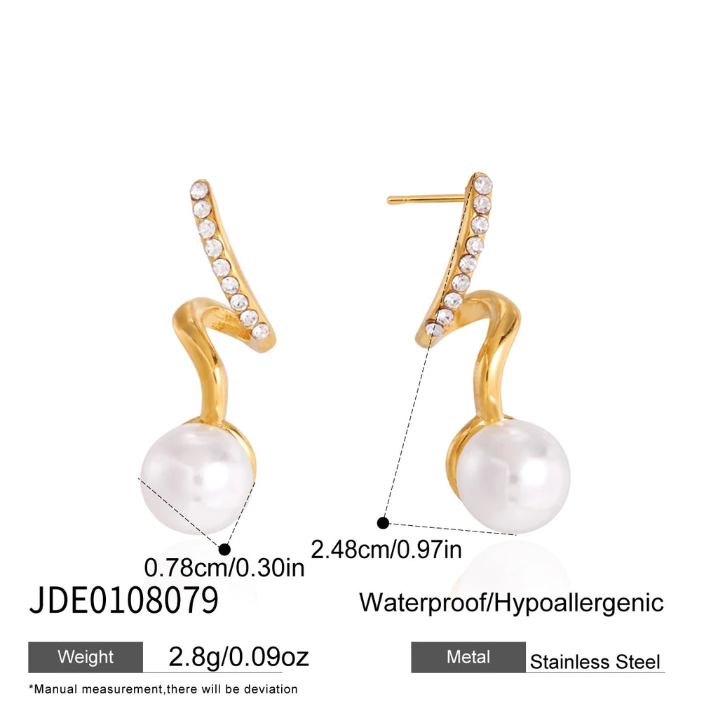 KIKA Elegant Imitation Pearl Spiral Stud Earrings For Women 18K Gold PVD Plated Stainless Steel Earrings Fashion Jewelry Gift