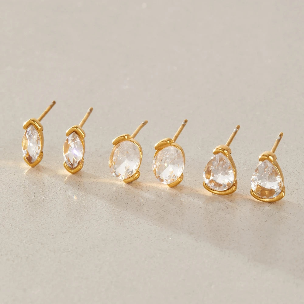 KIKA Delicate Geometric Zircon Stud Earrings For Women Minimalist 18K Gold PVD Plated Stainless Steel Earrings Fashion Jewelry